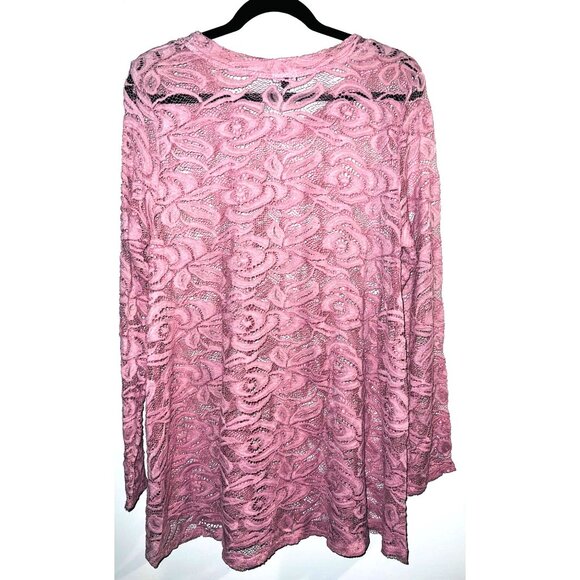 Shu Shu Womens Lace Pink Long Sleeve Sheer Blouse Large - Picture 2 of 3